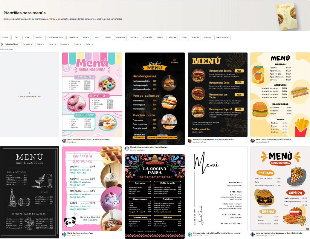 plantilla menus canva